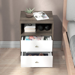 Portland 2 Drawer Single Shelf Bedside Table Set of 2 - Grey - Wilko - thumbnail 5