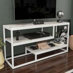 Decorotika Lorin 3 Shelf White Marble TV Unit - Size: 60 x 120 x 35cm - Wilko
