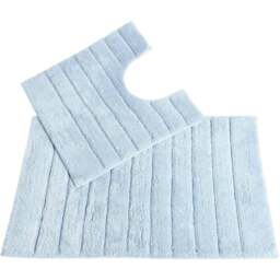 Allure Bath Fashions Baby Blue Ribbed Bath Mat and Pedestal Mat Set 2 Piece - Size: 50 x 80cm - Wilko - thumbnail 1