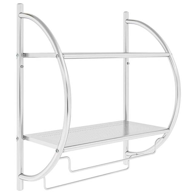 Costway 2 Shelf Silver Wall Mounted Bathroom Unit with Towel Holder - Size: 57 x 28 x 6cm - Wilko - image 1