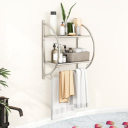 Costway 2 Shelf Silver Wall Mounted Bathroom Unit with Towel Holder - Size: 57 x 28 x 6cm - Wilko - thumbnail 4
