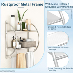 Costway 2 Shelf Silver Wall Mounted Bathroom Unit with Towel Holder - Size: 57 x 28 x 6cm - Wilko - thumbnail 7