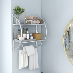 Costway 2 Shelf Silver Wall Mounted Bathroom Unit with Towel Holder - Size: 57 x 28 x 6cm - Wilko - thumbnail 6