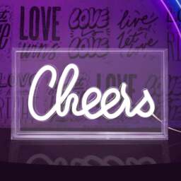 Global Gizmos Cheers Acrylic Box Neon Light - Size: 13.5 x 24 x 4.5cm - White - Wilko