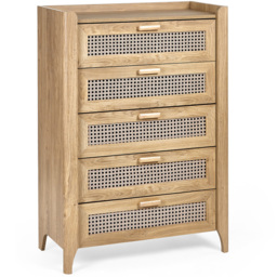 Julian Bowen Sydney 5 Drawer Rattan Effect Chest of Drawers - Wood - Wilko - thumbnail 3