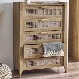 Julian Bowen Sydney 5 Drawer Rattan Effect Chest of Drawers - Wood - Wilko - thumbnail 1