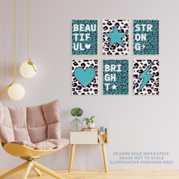 Wee Blue Coo Turquoise and Purple Leopard Pattern Bold Shapes Wall Art Print 30 x 41cm 6 Pack - Size: 40.5 x 30.5 x 0.3cm - Wilko - thumbnail 4