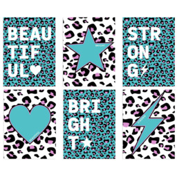 Wee Blue Coo Turquoise and Purple Leopard Pattern Bold Shapes Wall Art Print 30 x 41cm 6 Pack - Size: 40.5 x 30.5 x 0.3cm - Wilko - thumbnail 1