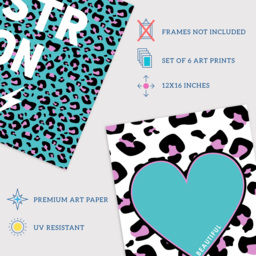 Wee Blue Coo Turquoise and Purple Leopard Pattern Bold Shapes Wall Art Print 30 x 41cm 6 Pack - Size: 40.5 x 30.5 x 0.3cm - Wilko - thumbnail 5