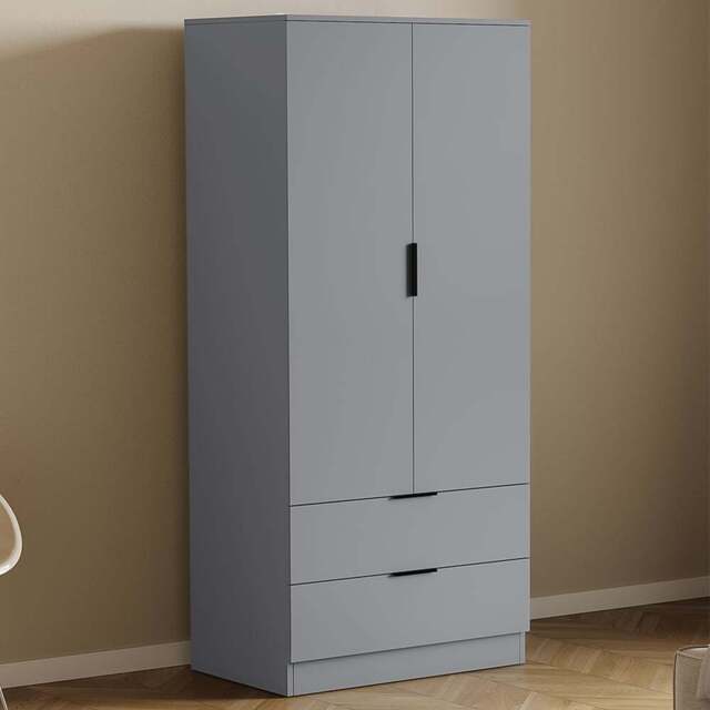 Vida Designs Trega 2 Drawer 2 Door Grey Wardrobe - Size: 2 Door, 2 Drawer - Wilko - image 1