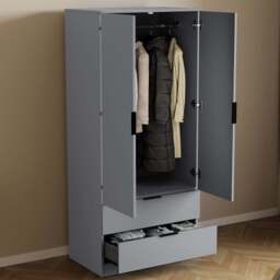 Vida Designs Trega 2 Drawer 2 Door Grey Wardrobe - Size: 2 Door, 2 Drawer - Wilko - thumbnail 5
