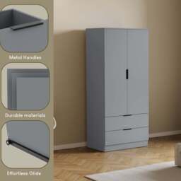 Vida Designs Trega 2 Drawer 2 Door Grey Wardrobe - Size: 2 Door, 2 Drawer - Wilko - thumbnail 6