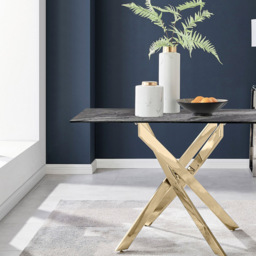 Furniturebox Tavalo 4 Seater Glass Dining Table Marble Effect and Gold - Grey - Wilko - thumbnail 6