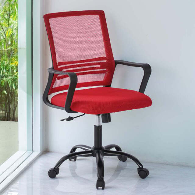 Red Swivel Height Adjustable Mesh Back Office Chair - Size: 90 x 58 x 58cm - MCC - Wilko - image 1