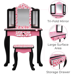 Teamson Kids Fashion Pink and Black Leopard Prints Gisele Play Vanity Set - Size: 99.7 x 29.8 x 59.7cm - Wilko - thumbnail 4