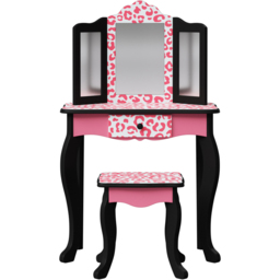 Teamson Kids Fashion Pink and Black Leopard Prints Gisele Play Vanity Set - Size: 99.7 x 29.8 x 59.7cm - Wilko - thumbnail 3
