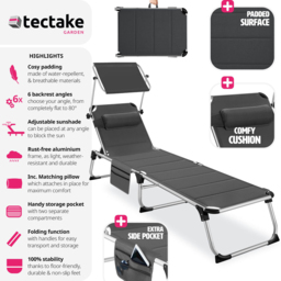 tectake Lorella Grey Aluminium Frame Foldable Sun Lounger - Size: 1 Seater - Wilko - thumbnail 7