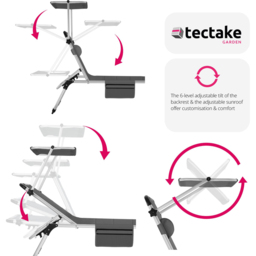 tectake Lorella Grey Aluminium Frame Foldable Sun Lounger - Size: 1 Seater - Wilko - thumbnail 5