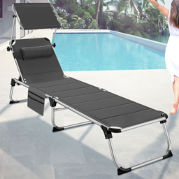 tectake Lorella Grey Aluminium Frame Foldable Sun Lounger - Size: 1 Seater - Wilko - thumbnail 1