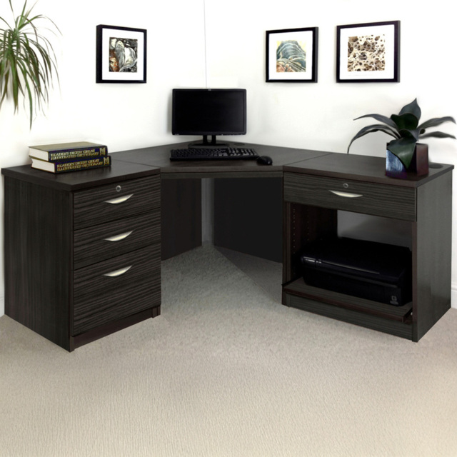 R White Cabinets SET-12-IN-BH Corner Desk Drawer Unit and Printer Unit Home Office Furniture Set - Size: 72 x 154 x 142cm - Black - Wilko - image 1
