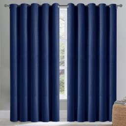 Velosso Waffle Navy Blackout Curtains 183 x 168cm - Size: W 168 x D 183cm - Blue - Wilko