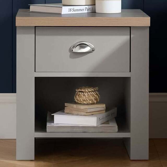 Highgate Single Drawer Grey and Oak Lamp Table - Size: 44 x 44 x 48cm - Birlea - Wilko - image 1