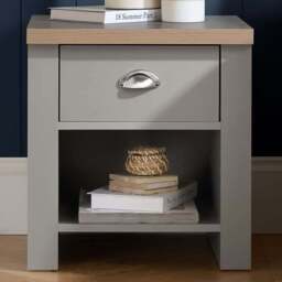 Highgate Single Drawer Grey and Oak Lamp Table - Size: 44 x 44 x 48cm - Birlea - Wilko - thumbnail 1