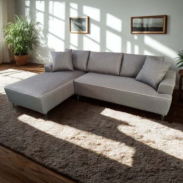 DS Living The Milano Edge Grey Textured Fabric Right Hand Corner Sofa - Size: 3 Seater - Wilko