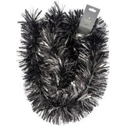 Samuel Alexander Matt Graphite Chunky and Fine Mix Christmas Tinsel Garland 2m - Grey - Wilko