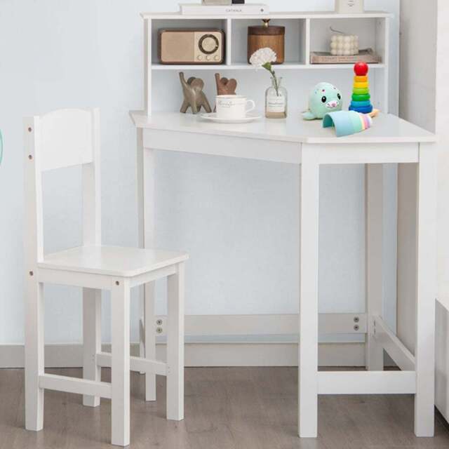 Costway Kids Corner Desk and Chair Set with Hutch White - Size: 67 x 67 x 96cm - Wilko - image 1