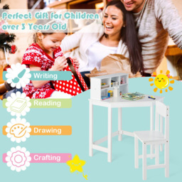 Costway Kids Corner Desk and Chair Set with Hutch White - Size: 67 x 67 x 96cm - Wilko - thumbnail 7