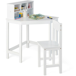 Costway Kids Corner Desk and Chair Set with Hutch White - Size: 67 x 67 x 96cm - Wilko - thumbnail 3
