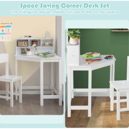Costway Kids Corner Desk and Chair Set with Hutch White - Size: 67 x 67 x 96cm - Wilko - thumbnail 6