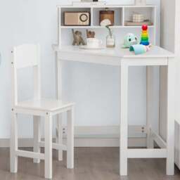 Costway Kids Corner Desk and Chair Set with Hutch White - Size: 67 x 67 x 96cm - Wilko