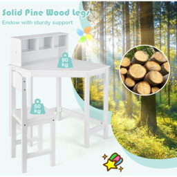 Costway Kids Corner Desk and Chair Set with Hutch White - Size: 67 x 67 x 96cm - Wilko - thumbnail 5