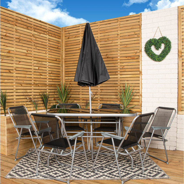 Samuel Alexander 6 Seater Patio Dining Set Black with Parasol - Wilko - image 1