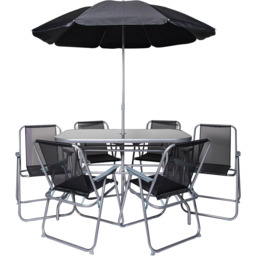 Samuel Alexander 6 Seater Patio Dining Set Black with Parasol - Wilko - thumbnail 3