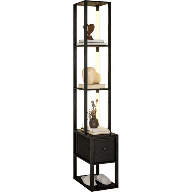 HOMCOM Single Drawer 4 Shelf Black LED Floor Lamp - Size: 32 x 21 x 51.5cm - Wilko - image 1