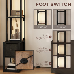 HOMCOM Single Drawer 4 Shelf Black LED Floor Lamp - Size: 32 x 21 x 51.5cm - Wilko - thumbnail 7