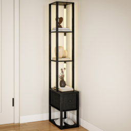 HOMCOM Single Drawer 4 Shelf Black LED Floor Lamp - Size: 32 x 21 x 51.5cm - Wilko - thumbnail 3