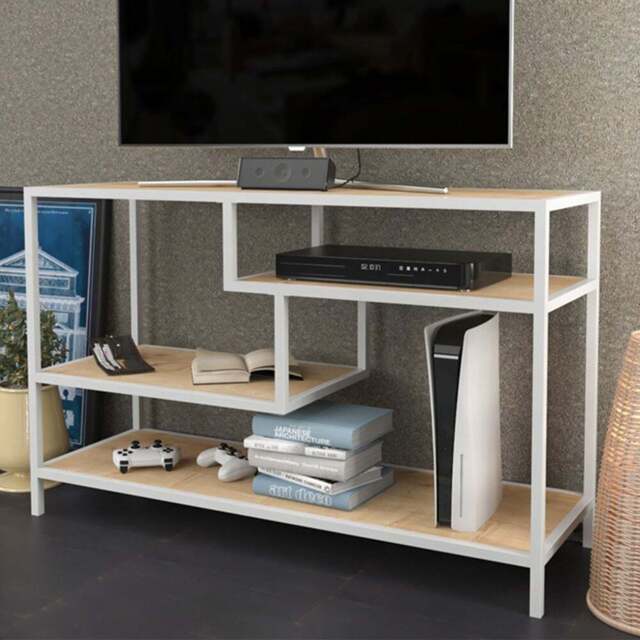 Decorotika Robins Industrial White and Oak TV Stand - Size: 75 x 120 x 39cm - Multi - Wilko - image 1