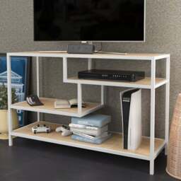 Decorotika Robins Industrial White and Oak TV Stand - Size: 75 x 120 x 39cm - Multi - Wilko