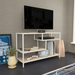Decorotika Robins Industrial White and Oak TV Stand - Size: 75 x 120 x 39cm - Multi - Wilko - thumbnail 6