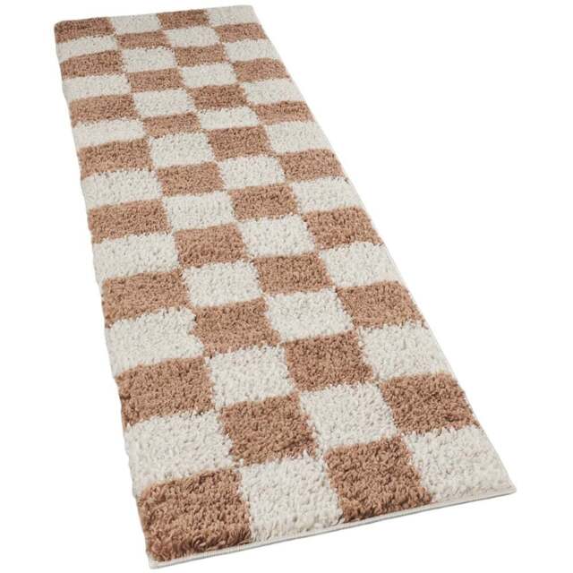 Desire Rugs Chester Terracotta Shaggy Checkered Rug 60 x 220cm - Size: 220 x 60 x 3cm - Orange - Wilko - image 1