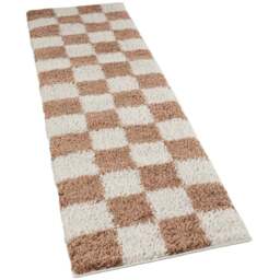 Desire Rugs Chester Terracotta Shaggy Checkered Rug 60 x 220cm - Size: 220 x 60 x 3cm - Orange - Wilko