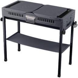 Living and Home Black Portable Outdoor Charcoal Grill with Folding Side Table - Size: 60.5 x 66 x 30cm - Wilko