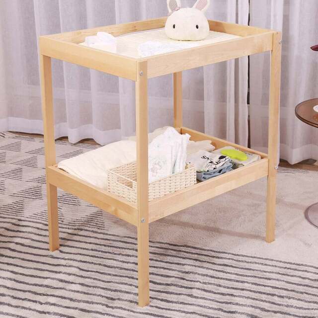 FurnitureHMD Single Shelf Wooden Baby Diaper Changing Table - Size: 87 x 72 x 53cm - White+Natural - Wilko - image 1
