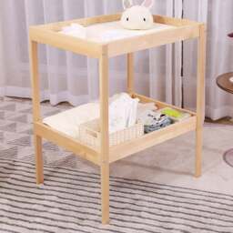 FurnitureHMD Single Shelf Wooden Baby Diaper Changing Table - Size: 87 x 72 x 53cm - White+Natural - Wilko - thumbnail 1