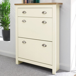 GFW Lancaster Cream 2 Door 1 Drawer Shoe Cabinet - Size: 24 x 78 x 108cm - Wilko