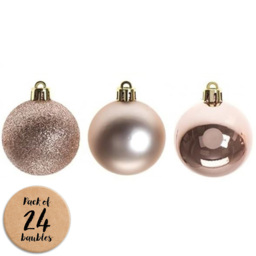 Shatchi 5cm Rose Gold Shatterproof Christmas Baubles 24 Pack - Wilko - thumbnail 1